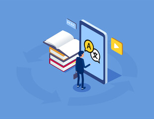 Language school. Flat isometric vector concept