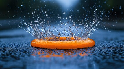 Orange ring impacting water, creating a vibrant splash