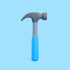 3D Claw Hammer with Blue Handle on Light Blue Background