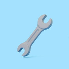 3D wrench floating on blue background