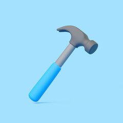 3D Floating Cartoon Hammer with Blue Handle on Blue Background