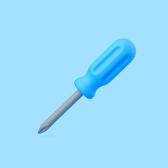 Floating 3D Phillips Screwdriver with Blue Handle on Blue Background