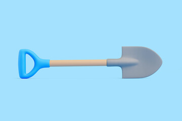 3D Shovel with Blue Handle on Blue Background