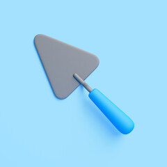 3D masonry trowel with blue handle on pastel blue background
