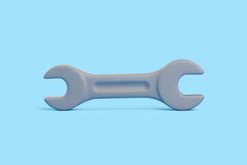 3D Wrench Lying Flat on Blue Background