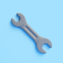 Angled 3D Wrench on Light Blue Background