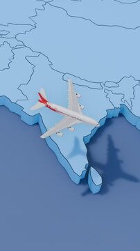 abstract illustration of a world map with a flight from London to Singapore, the concept of air travel