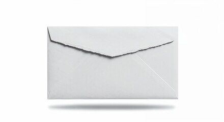 Ripped envelope isolated on white background,white torn mail,photorealistic front view,detailed tear
