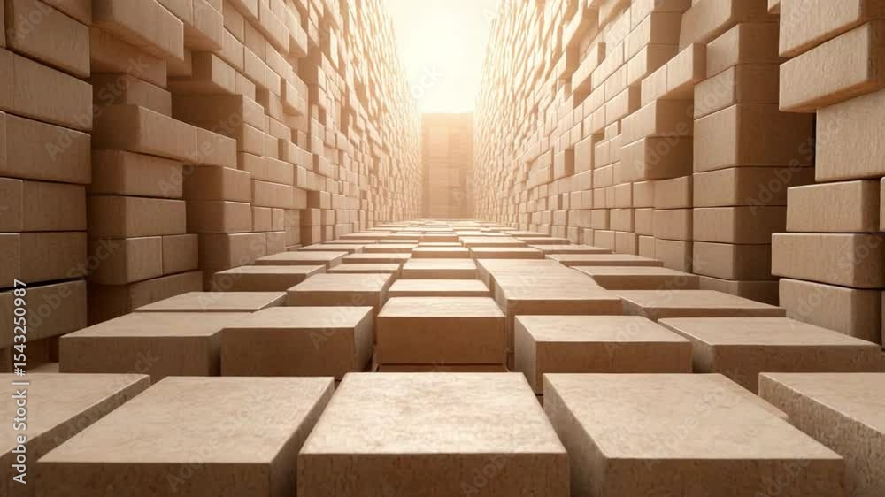 Aufkleber Architectural Illusion: a photorealistic artistic rendering of stacked rectangular blocks converging toward a bright light source, creating a sense of depth and intrigue.