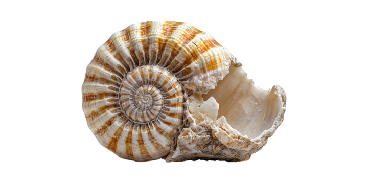 Ammonite Fossil Shell. Symbol Of Natural History And Geological Time Isolated On Transparent Background