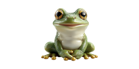 Green Frog Figurine. Nature And Wildlife Representation Isolated On Transparent Background