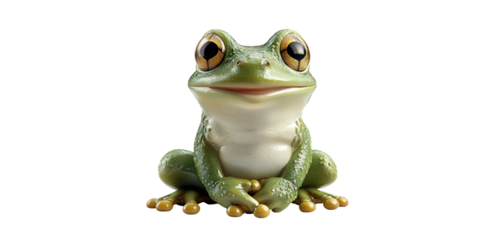 Green Frog Figurine. Nature And Wildlife Representation Isolated On Transparent Background