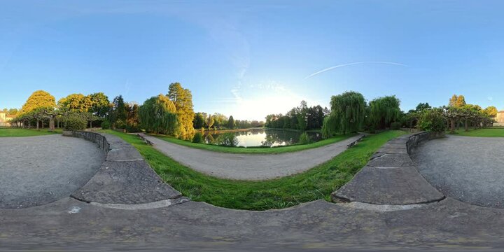 8K 360&deg; VR Video Overlooking Lake with Tree Background in Schoenwasser Park, Germany