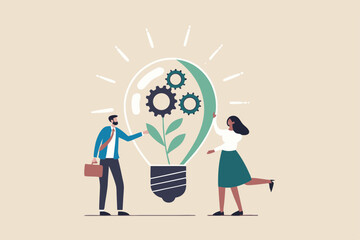 ESG, Environmental, Social and Corporate Governance, company responsibility to care world environment and people concept, business people touch light bulb with seedling green plant and governance gear