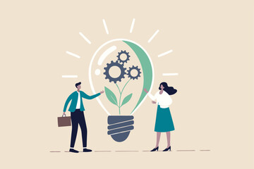ESG, Environmental, Social and Corporate Governance, company responsibility to care world environment and people concept, business people touch light bulb with seedling green plant and governance gear