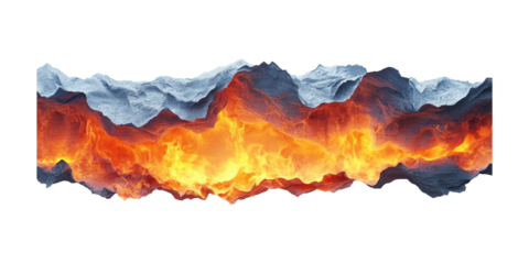 Abstract Mountain Landscape With Fiery Lava. Geological Forces And Natural Phenomena Isolated On Transparent Background