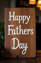 Wooden chalkboard inscription &ldquo;Happy Father's Day&rdquo;. Wooden card on a table in honor of the holiday.	