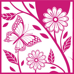 Elegant Pink Butterfly and Floral Design for Print or Pattern