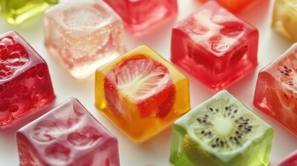 Colorful jelly candies in various shapes and flavors isolated on a transparent background, perfect for packaging or advertising