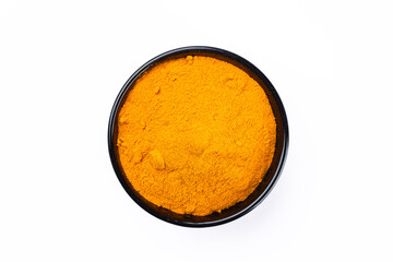 Turmeric with its magnificent orange color on a white background