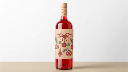 A bottle of red wine with a craft label and festive decor. The atmosphere of celebration and comfort. Ideal for holiday and gastronomy themes.