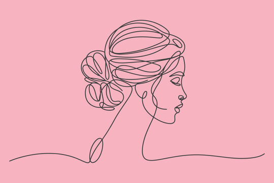 Elegant one line drawing of a woman s profile