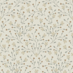 Seamless floral pattern in rustic style. Design in beige tones.