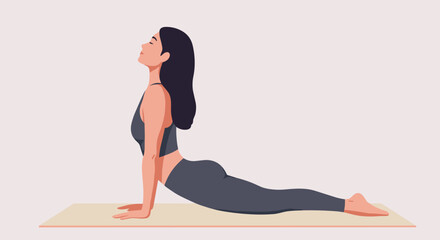 Flat vector woman in cobra yoga pose