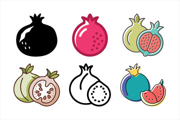 "Pomegranate Fruit Vector Icons – Flat, Color, and Line Art Designs"

