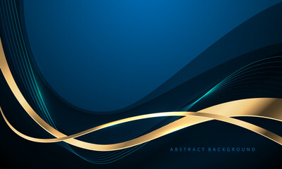 Abstract gold ribbon curve overlap on blue luxury background vector