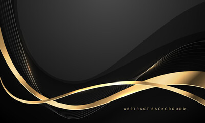 Abstract gold ribbon curve overlap on black luxury background vector