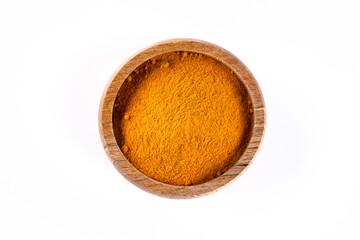 Turmeric with its magnificent orange color on a white background