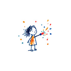 Girl celebrating with colorful confetti and joyful expression  