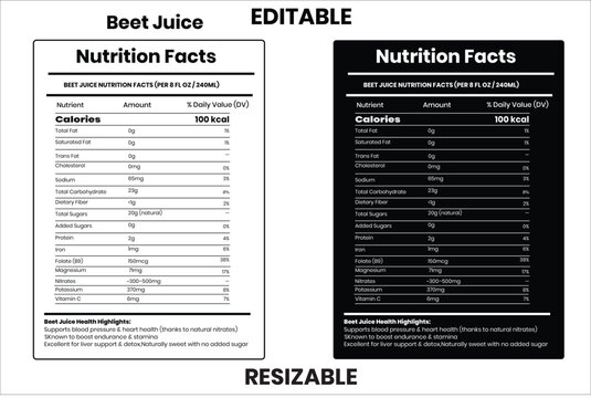 Beet Juice, nutrition facts, nutrition, nutrition label, calories in food, nutrition info, supplement facts, vector template