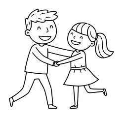 happy dancing couple outline vector illustration romantic cartoon line art
