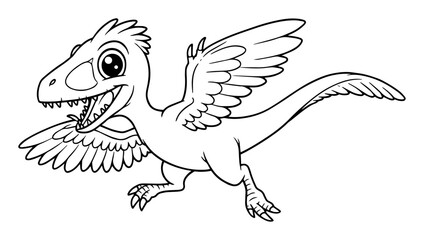 cartoon dinosaur with feathers outline vector illustration cute jurassic line art