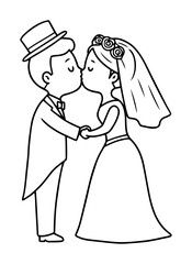 bride and groom kissing outline vector illustration monochrome wedding line art