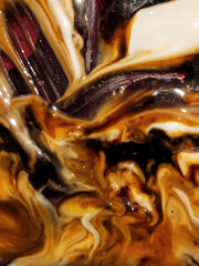 Caramel filling. Fruit cream. Creamy dessert surface