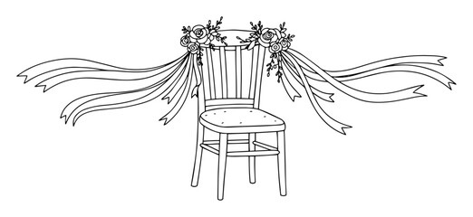 wedding chair decoration outline vector drawing romantic monochrome line art
