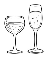 wedding glasses outline vector illustration monochrome line art for celebration design