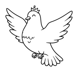 dove with crown outline vector illustration minimal monochrome line art