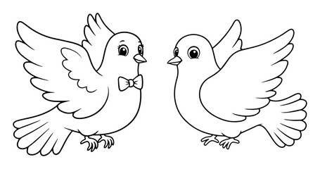 wedding doves outline vector drawing romantic monochrome line art