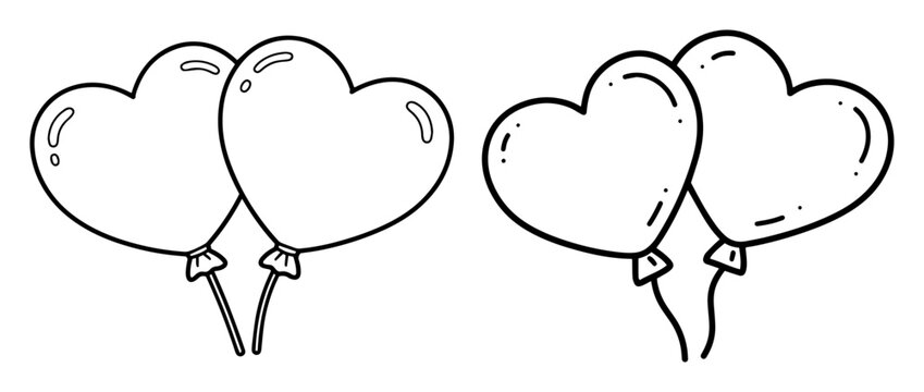 heart balloons outline vector illustration romantic monochrome line art for wedding and love themes