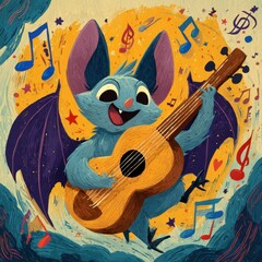 Obraz premium Playful bat playing a guitar.