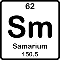 Chemical element of periodic table. Samarium or Sm.