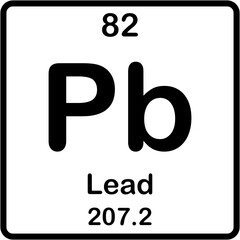 Chemical element of periodic table. Lead or Pb.