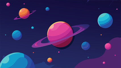 Naklejka premium Abstract galactic illustration featuring floating orbs and vector shapes in space