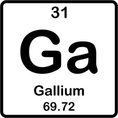 Chemical element of periodic table. Gallium or Ga.