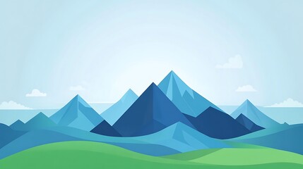 A serene landscape featuring stylized mountains and a grassy plain.