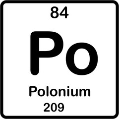 Chemical element of periodic table. Polonium or Po.